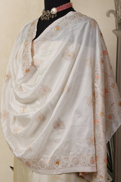 Gold Tissue Unstitched Suit Set with Mina Bloom  Dupatta
