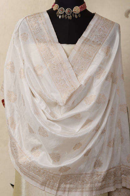 Gold Tissue Unstitched Suit Set with Mina Bloom  Dupatta