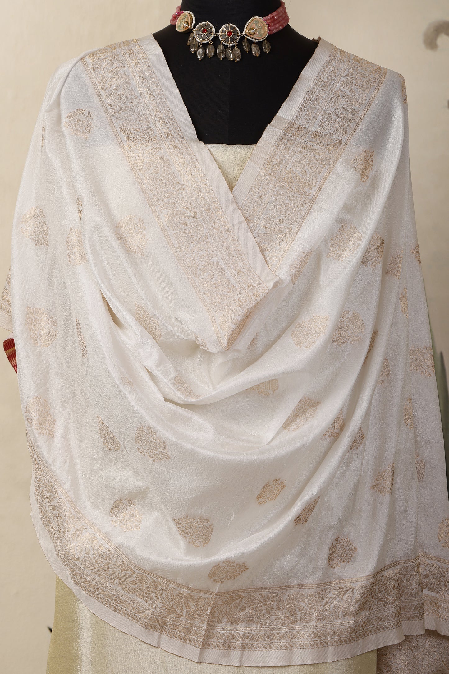 Gold Tissue Unstitched Suit Set with Mina Bloom  Dupatta
