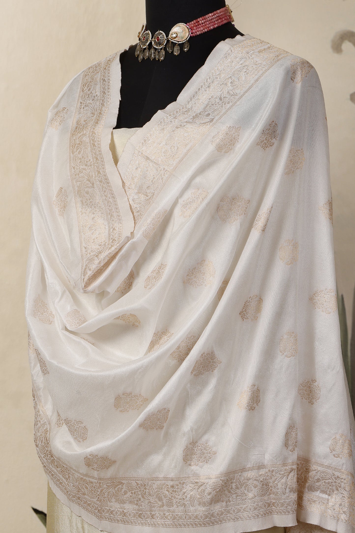 Gold Tissue Unstitched Suit Set with Mina Bloom  Dupatta