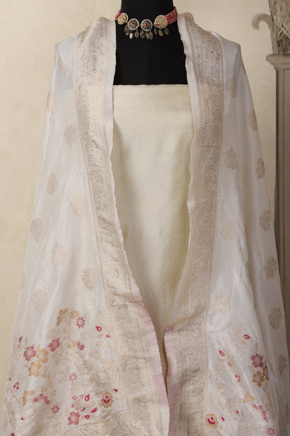 Gold Tissue Unstitched Suit Set with Mina Bloom  Dupatta