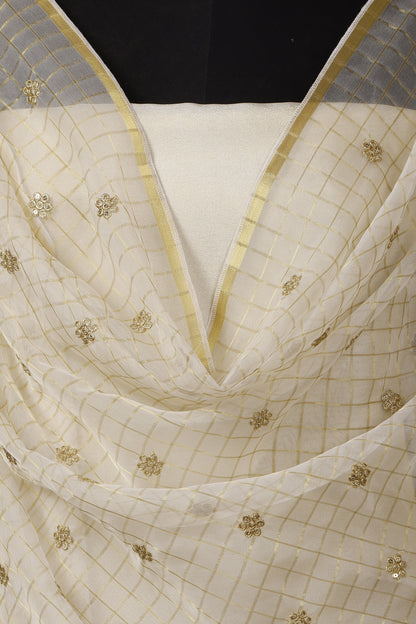 Gold Tissue Unstitched Suit Set with Embroidered Organza Dupatta