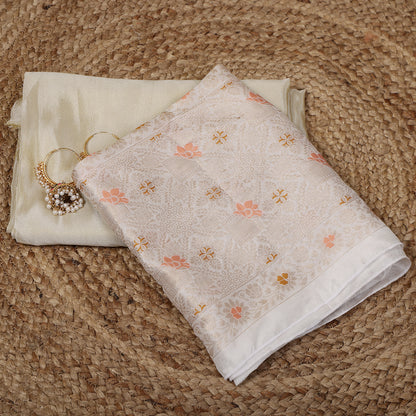 Gold Tissue Unstitched Suit Set with Mina Floral Dupatta