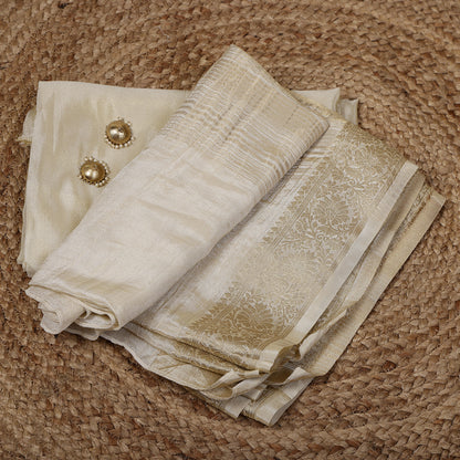 Gold Tissue Unstitched Suit Set with Crushed Banarasi Dupatta