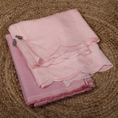 Baby Pink Linen Unstitched Suit Set with Pink Sequins Embroidered Dupatta