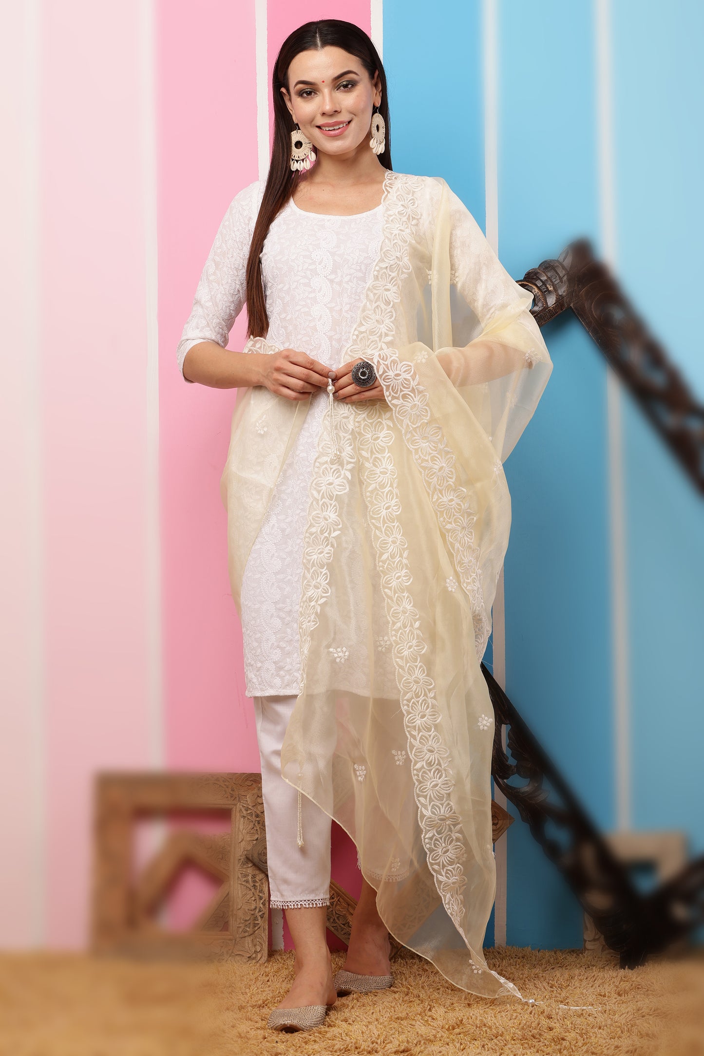 Organza Dupatta- Lemon Yellow