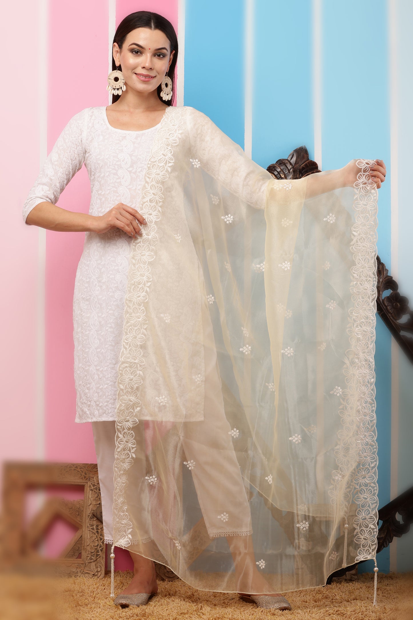 Organza Dupatta- Lemon Yellow