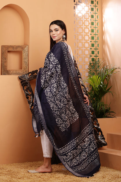 Dupatta-Cotton Slub- Batik Navy Blue