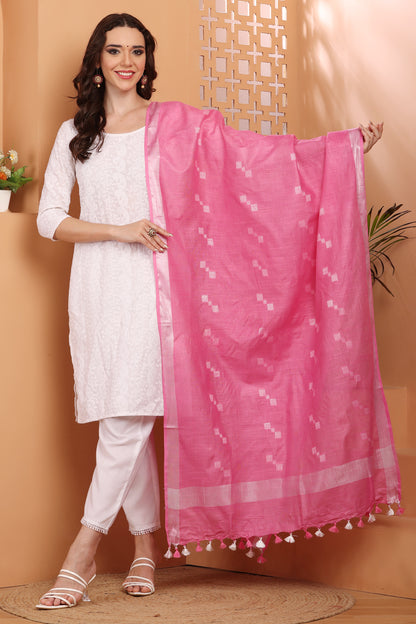 Dupatta -Cotton Slub Linen Manjusha- Pink