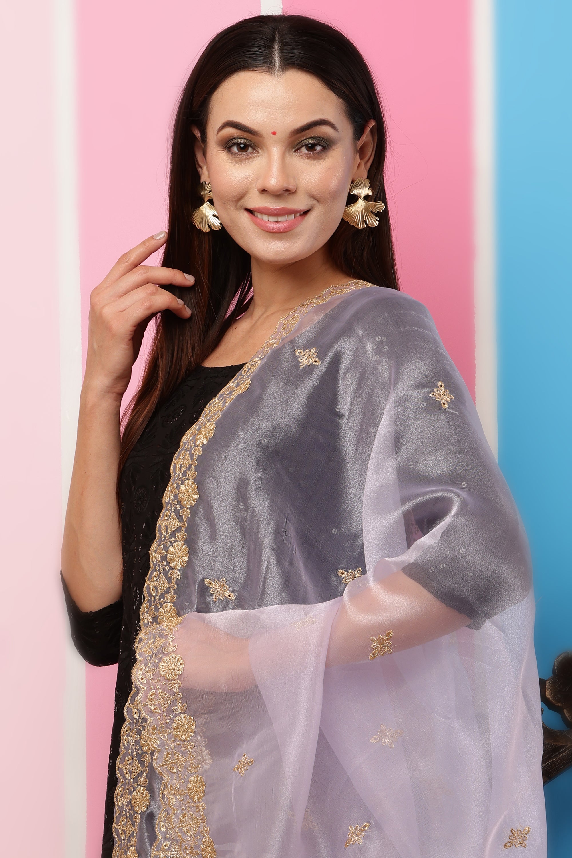 Organza Dupatta- Lilac Zari