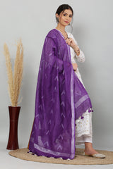 Dupatta-Cotton Ikkat Buta -Purple