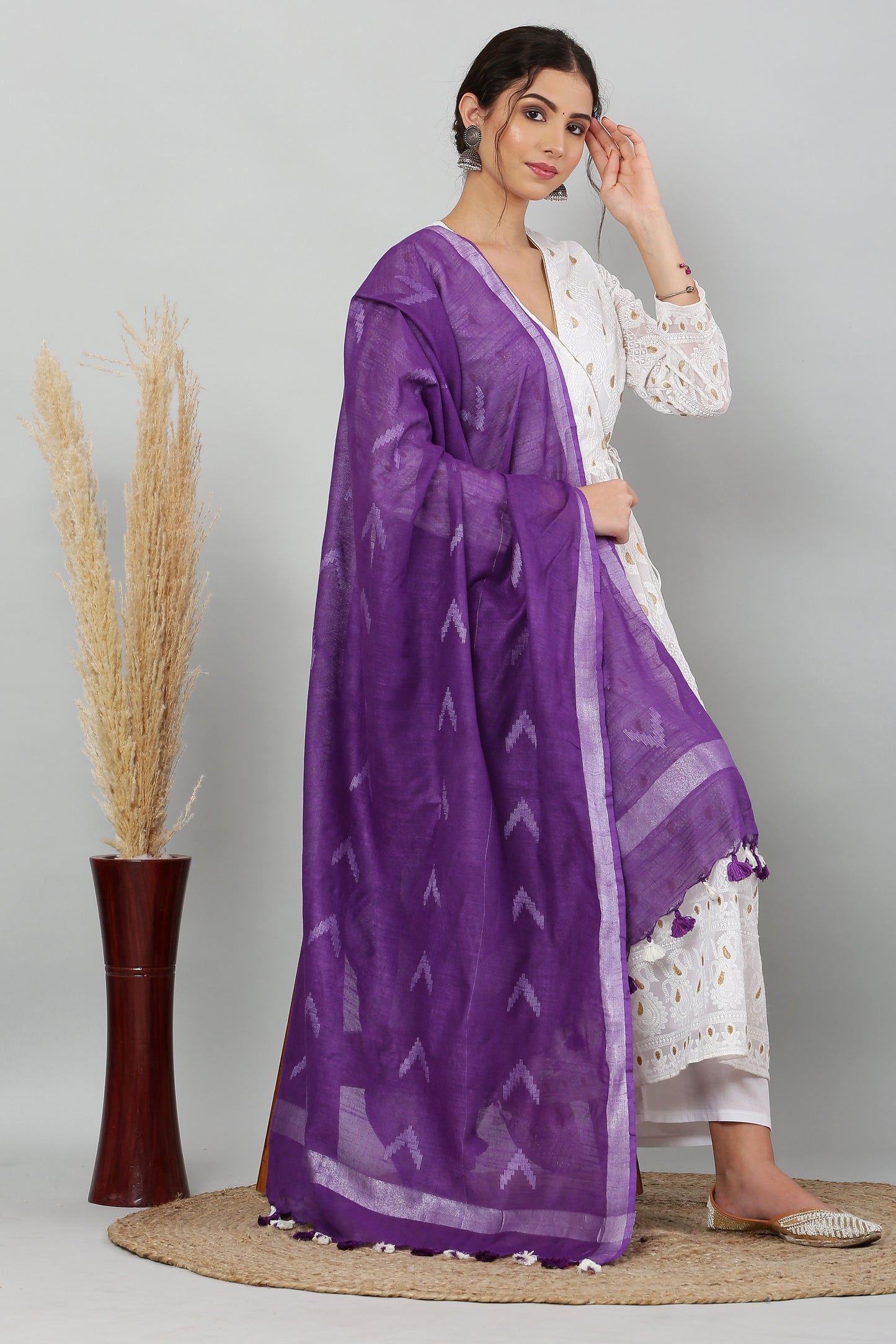 Dupatta-Cotton Ikkat Buta -Purple