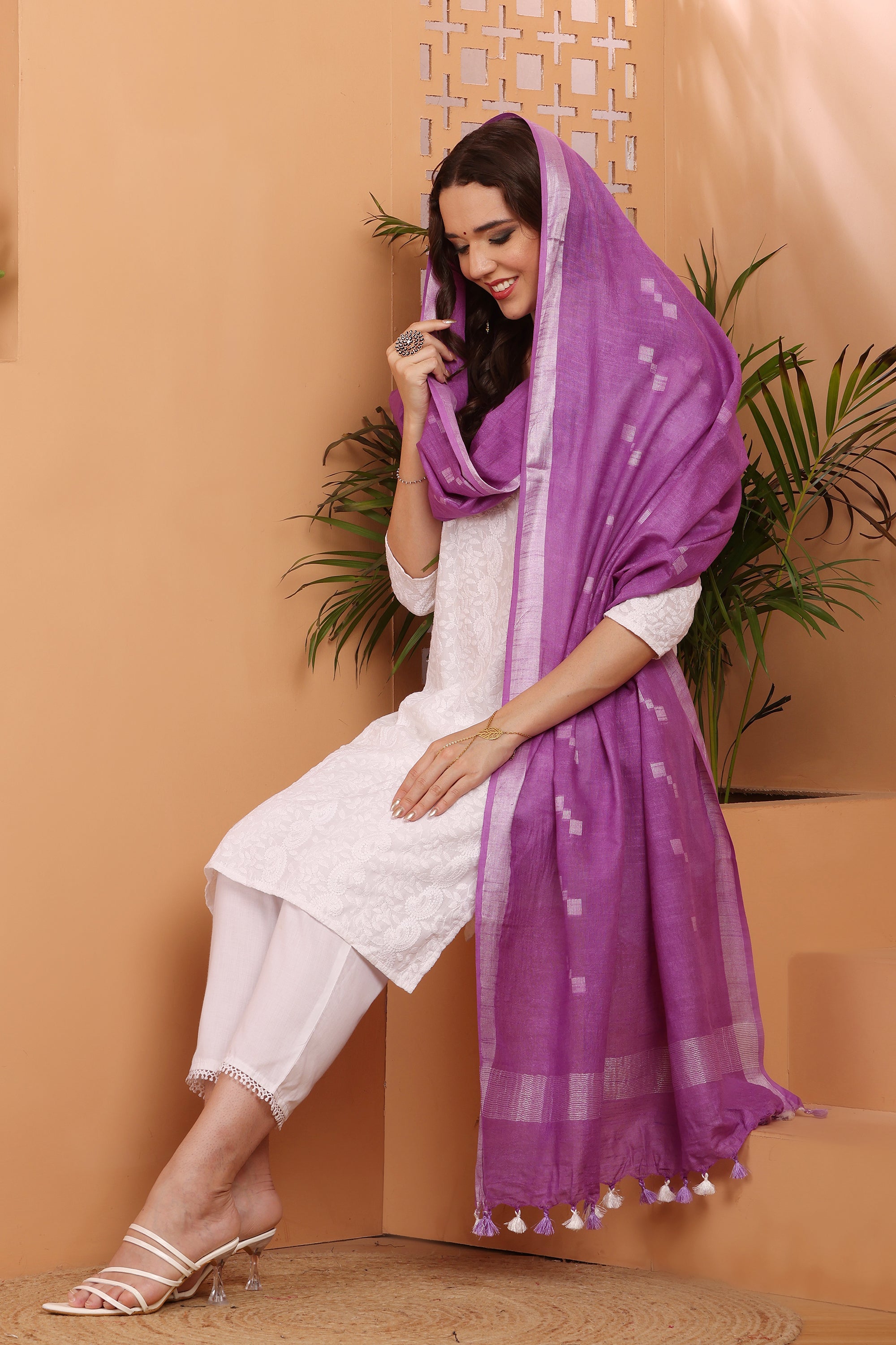 Dupatta -Cotton Slub Linen Manjusha- Purple