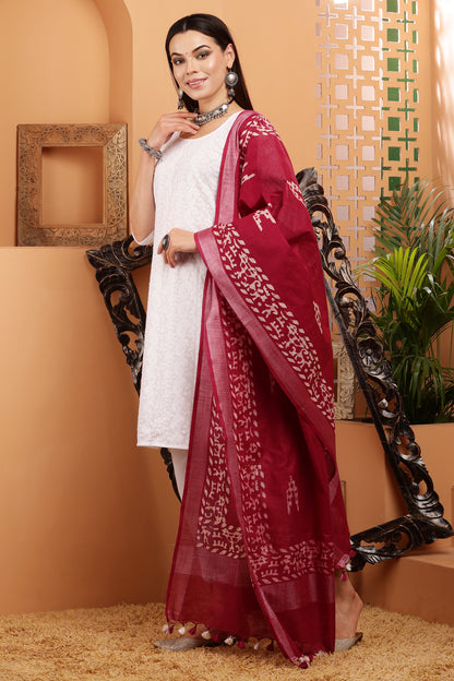 Dupatta-Cotton Slub-Batik Maroon