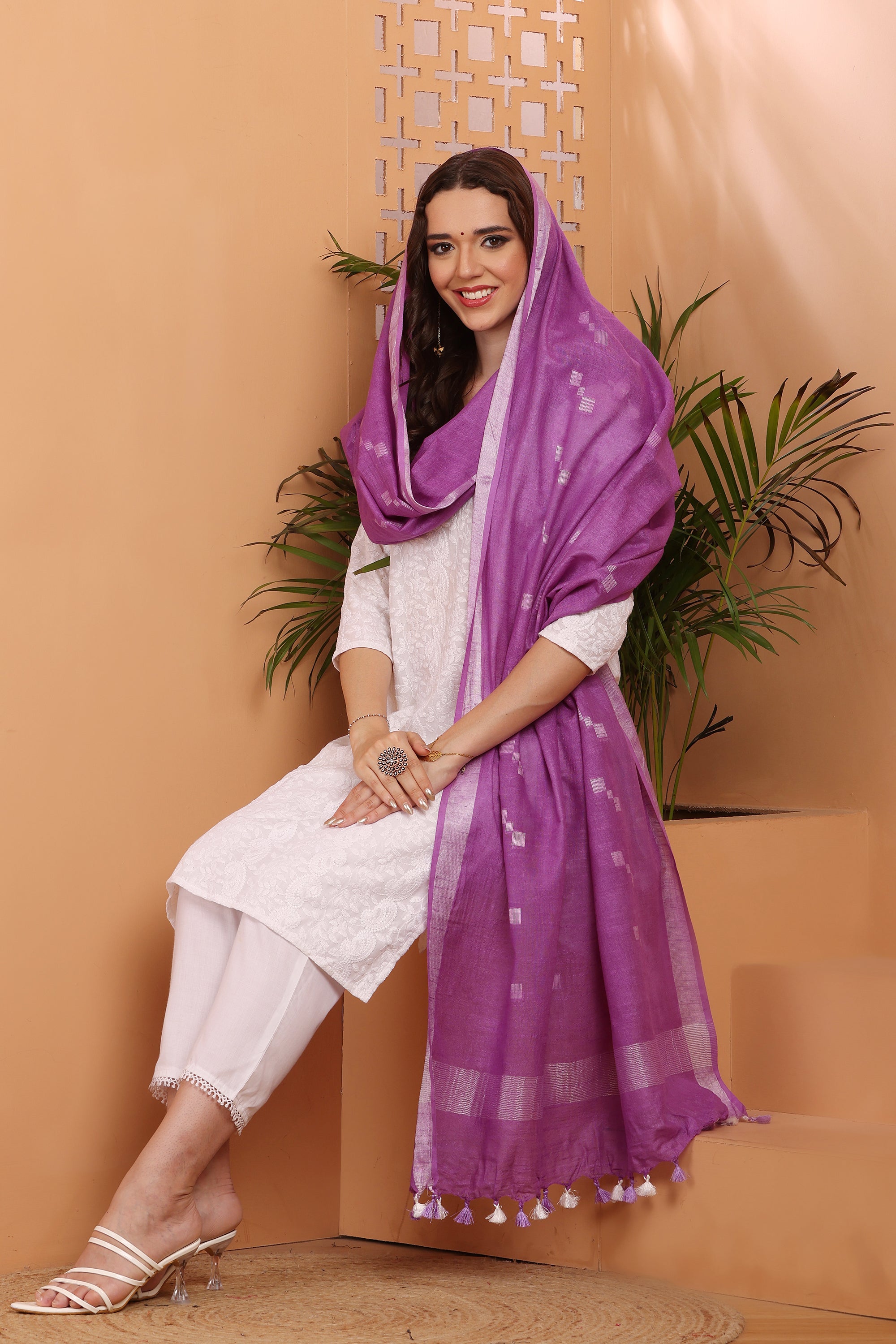 Dupatta -Cotton Slub Linen Manjusha- Purple