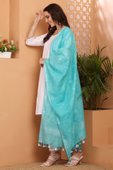 Dupatta -Cotton Slub Linen Manjusha- Sea Green