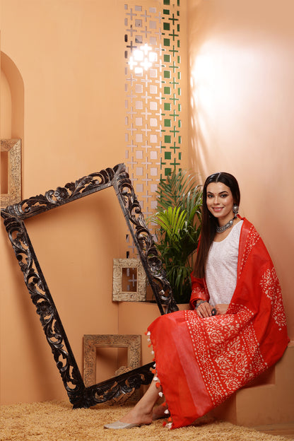 Dupatta-Cotton Slub- Batik Orange