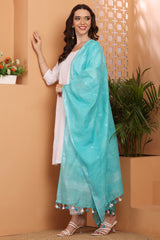 Dupatta -Cotton Slub Linen Manjusha- Sea Green