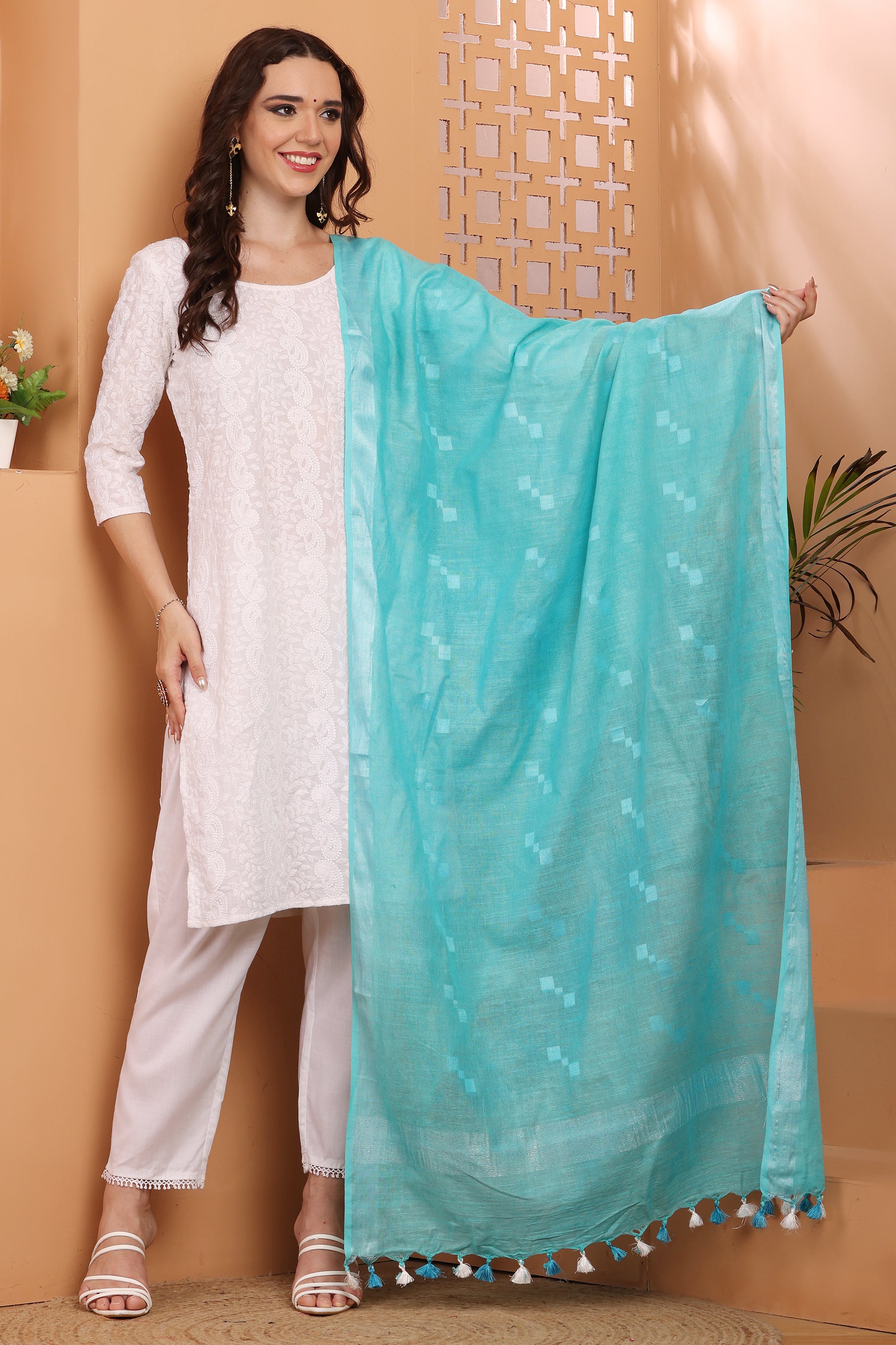 Dupatta -Cotton Slub Linen Manjusha- Sea Green