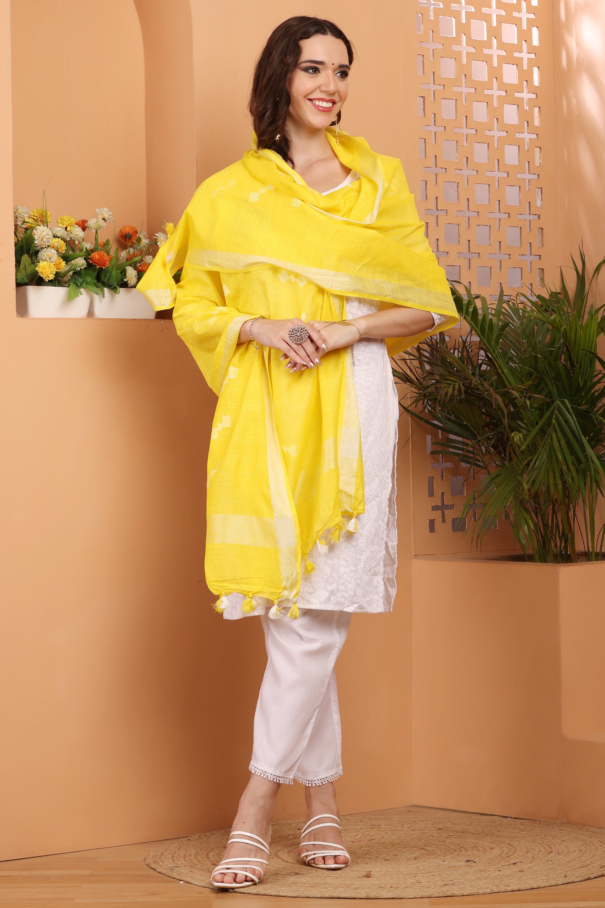 Dupatta -Cotton Slub Linen Manjusha- Yellow