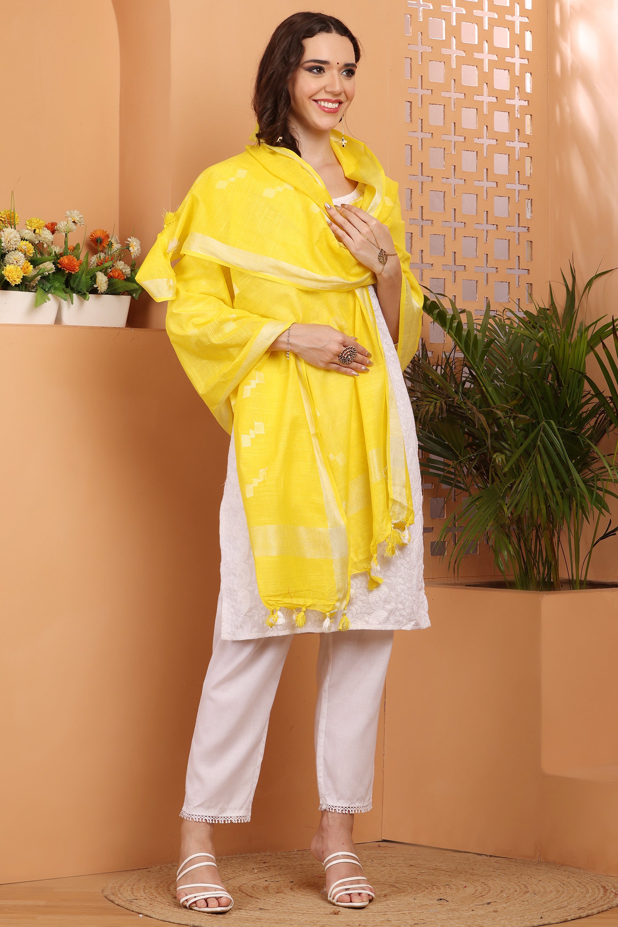 Dupatta -Cotton Slub Linen Manjusha- Yellow