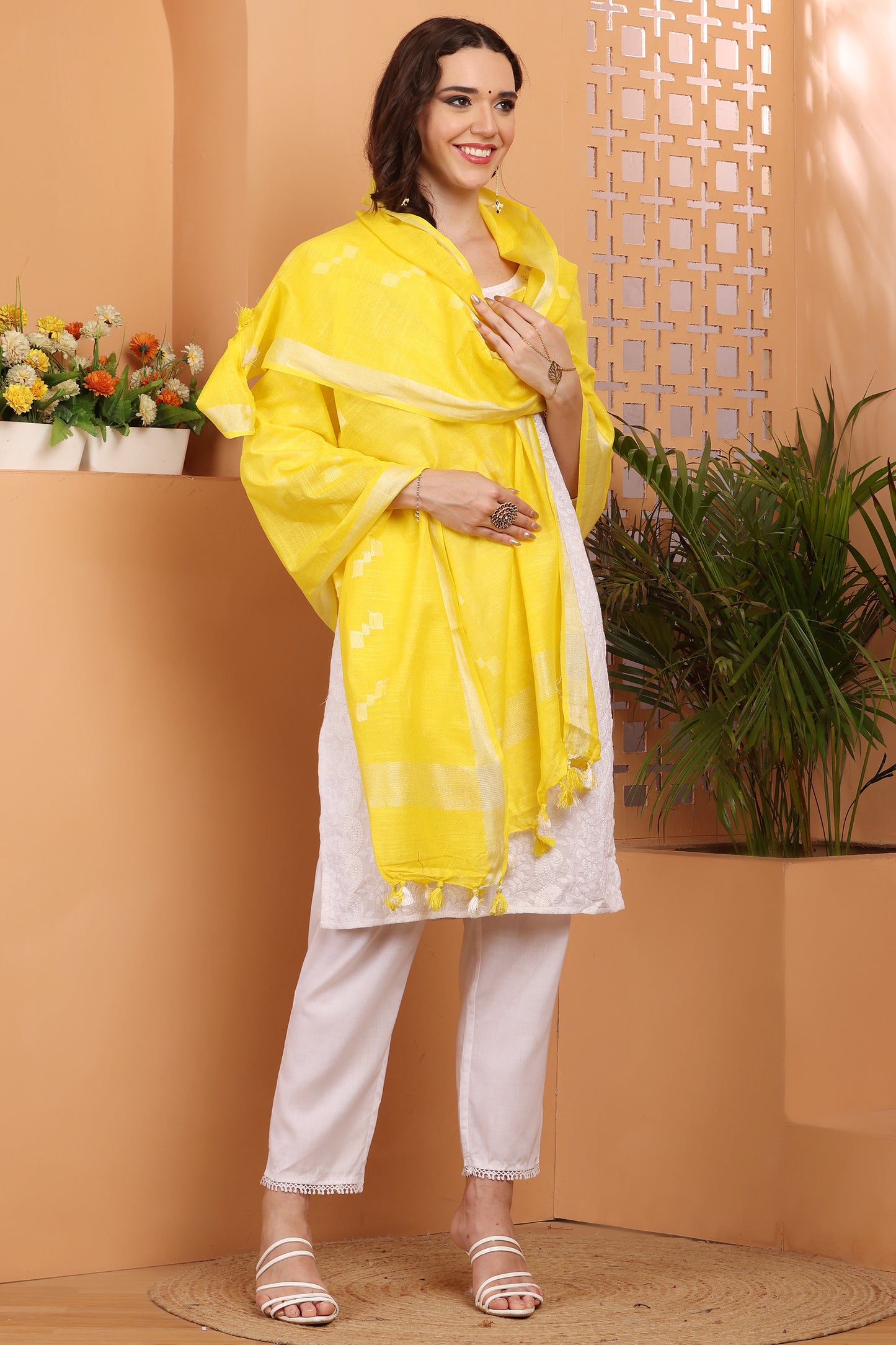 Dupatta -Cotton Slub Linen Manjusha- Yellow