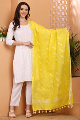 Dupatta -Cotton Slub Linen Manjusha- Yellow