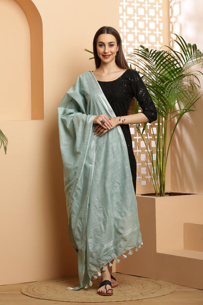 Dupatta -Cotton Linen -Greenish Gray