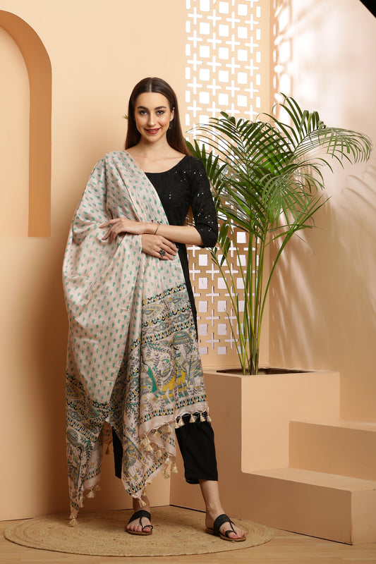 Dupatta-Bhagalpuri Katan - Madhubani Blue