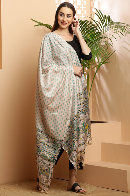 Dupatta-Bhagalpuri Katan - Madhubani Blue