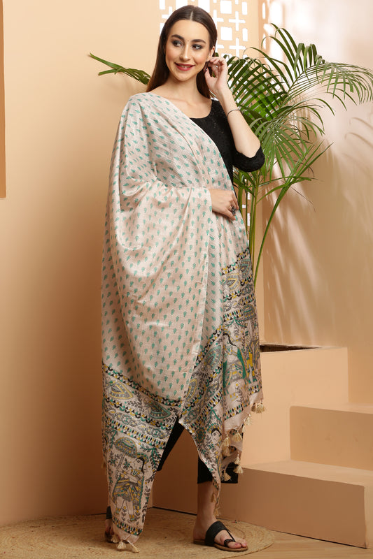 Dupatta-Bhagalpuri Katan - Madhubani Blue