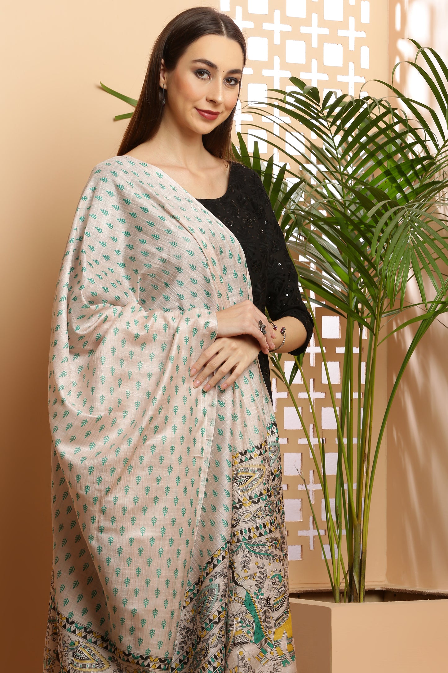 Dupatta-Bhagalpuri Katan - Madhubani Blue