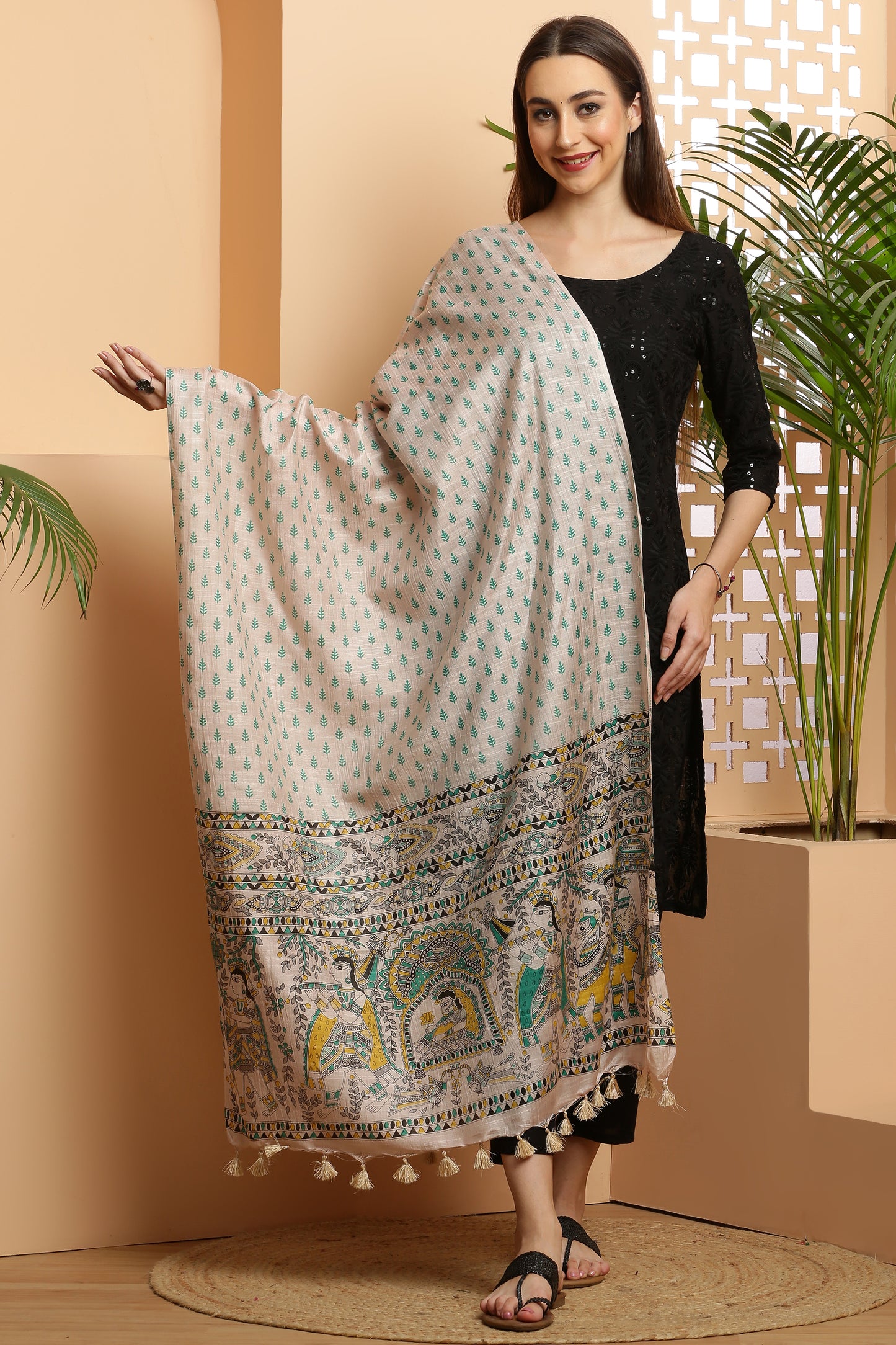 Dupatta-Bhagalpuri Katan - Madhubani Blue