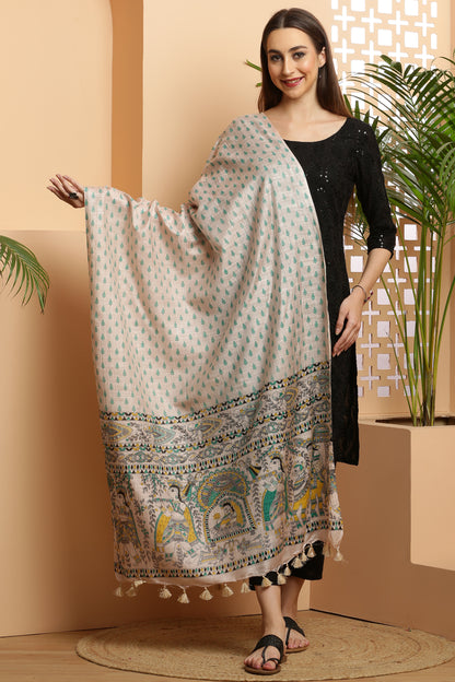 Dupatta-Bhagalpuri Katan - Madhubani Blue