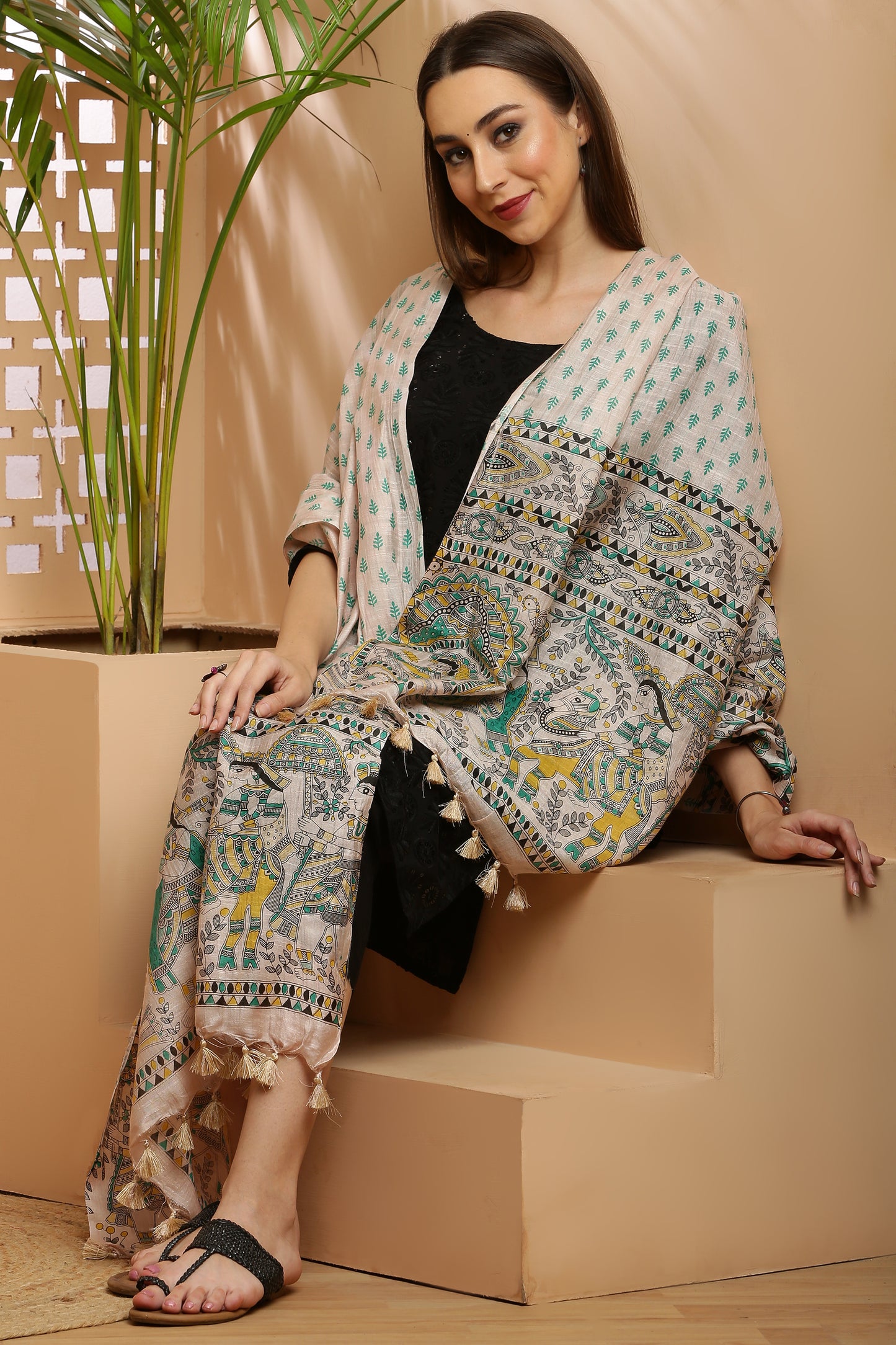 Dupatta-Bhagalpuri Katan - Madhubani Blue