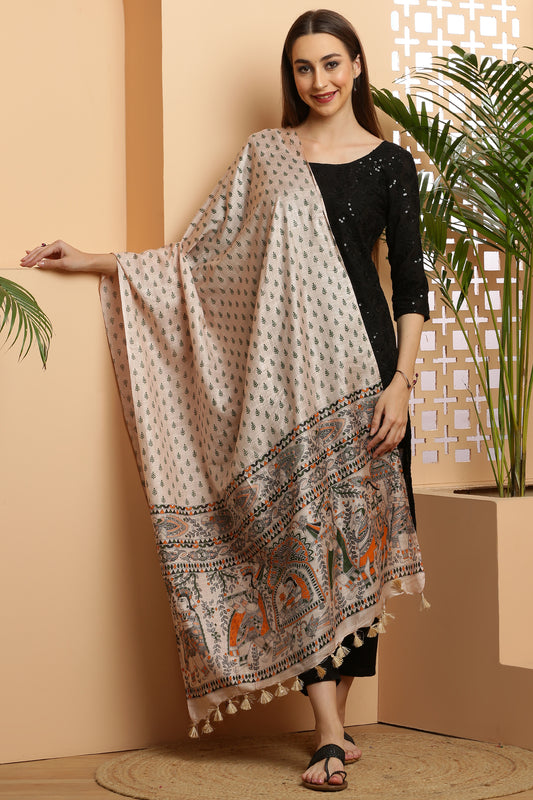 Dupatta-Bhagalpuri Katan - Madhubani Green