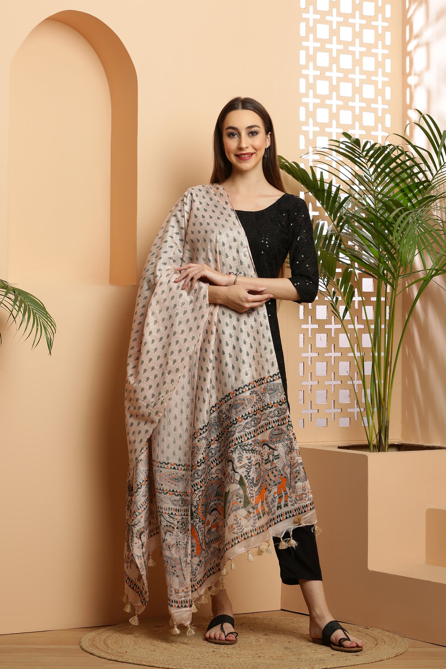 Dupatta-Bhagalpuri Katan - Madhubani Green