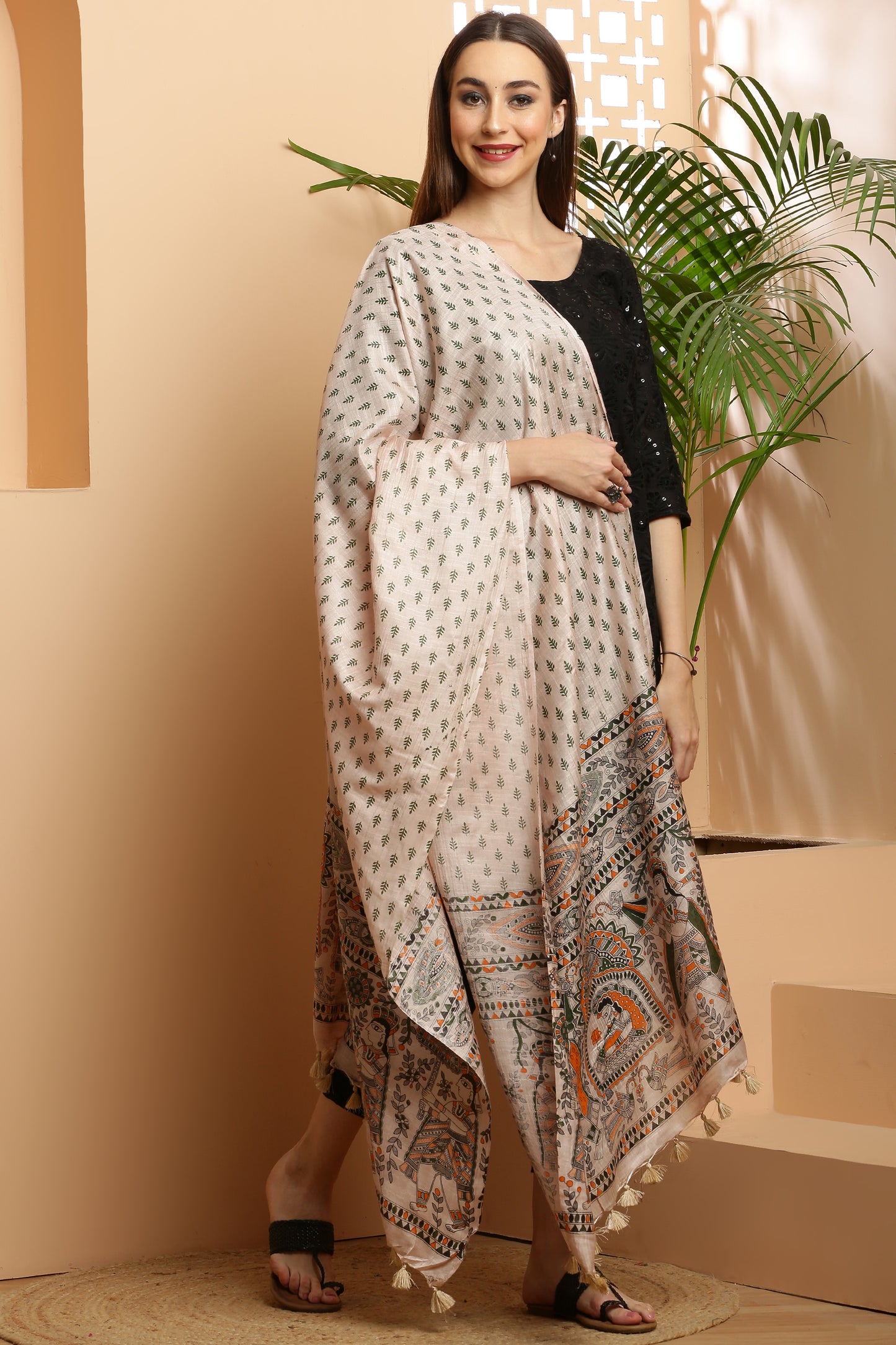 Dupatta-Bhagalpuri Katan - Madhubani Green
