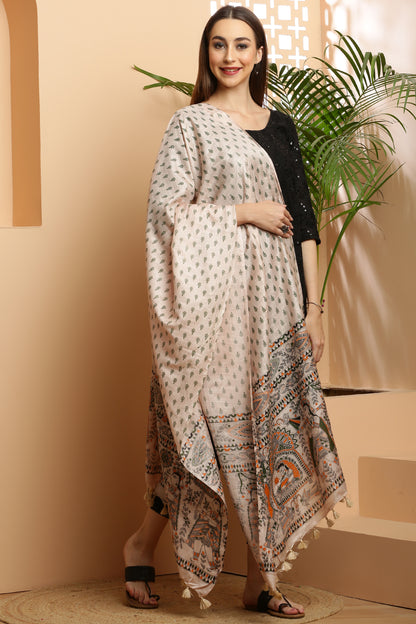 Dupatta-Bhagalpuri Katan - Madhubani Green