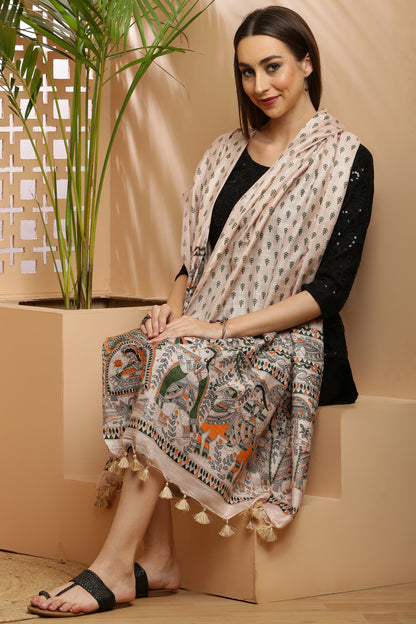 Dupatta-Bhagalpuri Katan - Madhubani Green