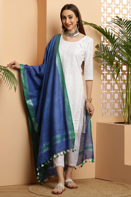 Dupatta -Cotton Linen-Blue n Green