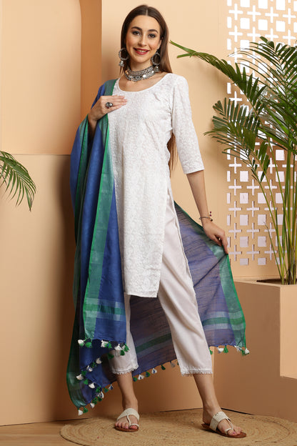 Dupatta -Cotton Linen-Blue n Green