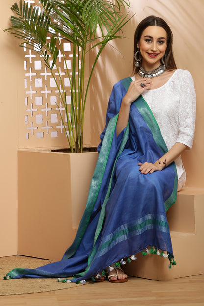 Dupatta -Cotton Linen-Blue n Green
