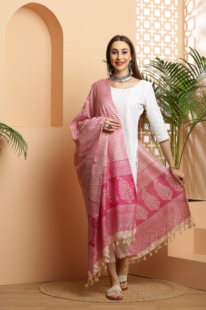 Dupatta-Bhagalpuri Katan - ZigZag Pink