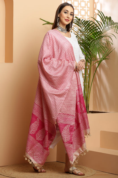 Dupatta-Bhagalpuri Katan - ZigZag Pink