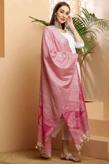 Dupatta-Bhagalpuri Katan - ZigZag Pink