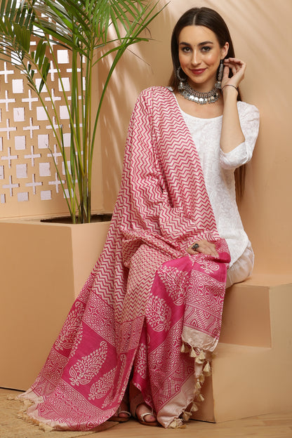 Dupatta-Bhagalpuri Katan - ZigZag Pink
