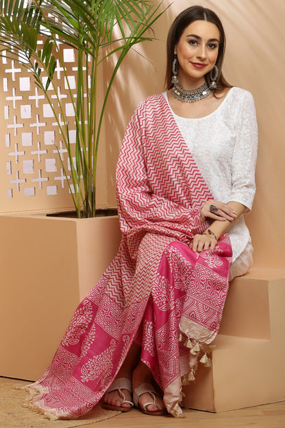 Dupatta-Bhagalpuri Katan - ZigZag Pink