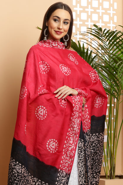 Dupatta-Bhagalpuri Katan - Batik Red n Black