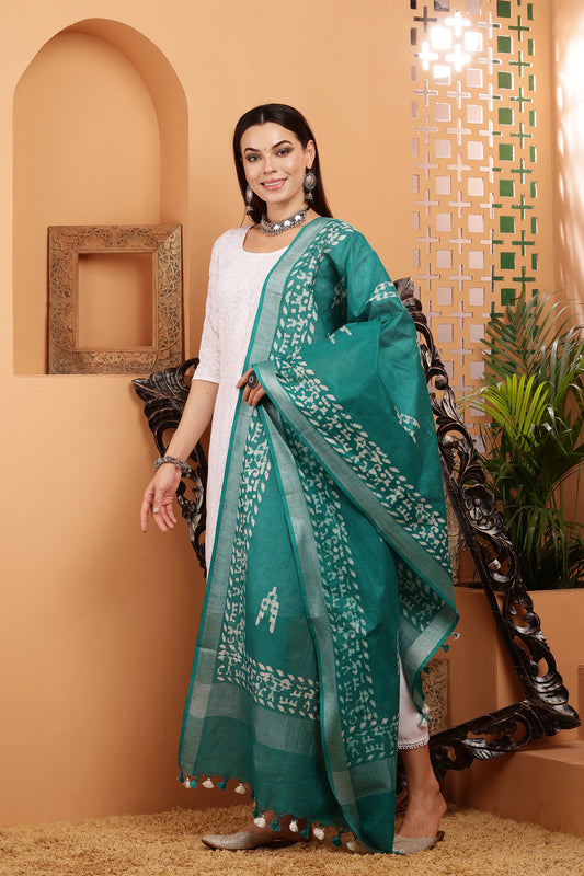 Dupatta-Cotton Slub-Batik Sea Green
